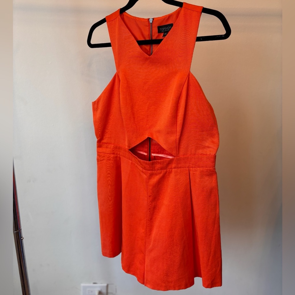 Summer Topshop Bright Orange Sleeveless Cutout Romper - Picture 4 of 8